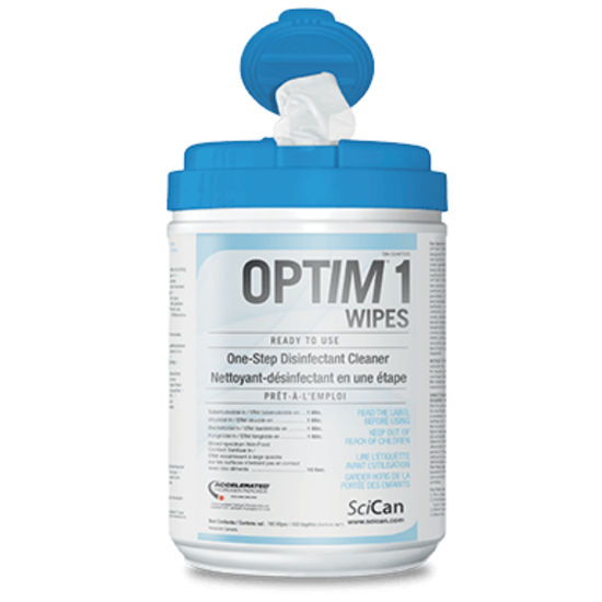 Picture of SciCan OPTIM 1 RTU Disinfectant Wipes, 6" x 7" (unscented), 160 Sheets/Can